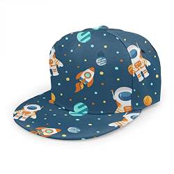 Oaieltj Unisex Baseball Cap Damen Herren Einstellbare Hip Hop Hut Mode Flache Schirmmütze Baseball Cap, Space Astronauten Planeten Raketen, One size von Oaieltj