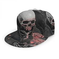 Oaieltj Unisex Baseball Cap Damen Herren Einstellbare Snapback Flat Bill Brim Baseball Cap Cool Hip Hop Hat, Death to Caress Rose Skull Skelett, One size von Oaieltj