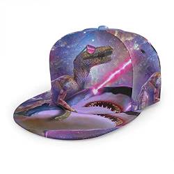 Oaieltj Unisex Baseball Cap Damen Herren Einstellbare Snapback Flat Bill Brim Baseball Cap Cool Hip Hop Hat, Galaxy Space Dinosaurier reitet Velociraptor Hai, One size von Oaieltj