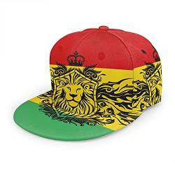 Oaieltj Unisex Baseball Cap Damen Herren Einstellbare Snapback Flat Bill Brim Baseball Cap Cool Hip Hop Hat, Reggae Rasta Flagge Löwe, One size von Oaieltj