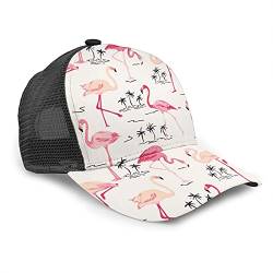 Oaieltj Unisex Baseball Cap Damen Herren Klassische Baseball Cap Verstellbare Snapback Mesh Trucker Hut Sonnenhut, Schöne rosa Flamingo-Palme, One size von Oaieltj