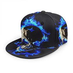 Oaieltj Unisex Baseball Cap Erwachsene Teens Adjustable Snapback Flat Brim Baseball Cap Cool Hip Hop Hat, Skull Blue Fire, One size von Oaieltj