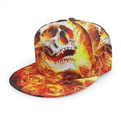 Oaieltj Unisex Baseball Cap Erwachsene Teens Adjustable Snapback Flat Brim Baseball Cap Cool Hip Hop Hat, Totenkopf Rose Fire, One size von Oaieltj