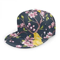 Oaieltj Unisex Baseballkappe Damen Herren Junge Mädchen Mode verstellbar 3D gedruckt Flat Bill Baseball Cap, Japanische Kirschblüte, gelbe Vögel, One size von Oaieltj