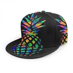 Oaieltj Unisex Baseballkappe Damen Herren Junge Mädchen Mode verstellbar 3D gedruckt Flat Bill Baseball Cap, Watercolor Ananas Schwarz, One size von Oaieltj