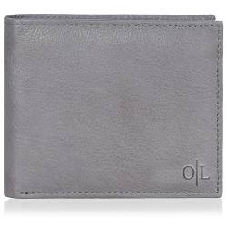 Oak Leathers Bifold-Geldbörse aus echtem Leder für Herren – Geldbörsen mit 9 Kreditkarten, 1 Ausweisfenster, schlanke, minimalistische (Grey) von Oak Leathers