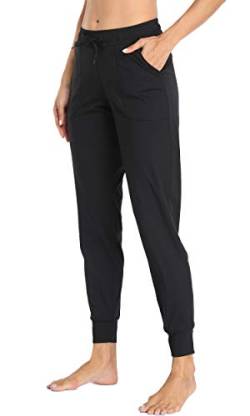 Oalka Damen-Jogginghose mit hoher Taille, Yoga-Taschen, Sport-Workout-Hose, Kordelzug schwarz, Groß von Oalka