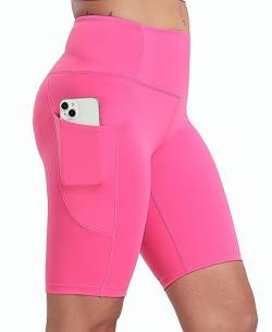 Oalka Damen Kurze Yoga Seitentaschen Hohe Taille Workout Laufshorts, Knallpink (Hot Pink), XX-Large von Oalka