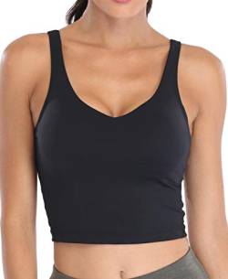 Oalka Sport-BH für Damen, lang, gepolstert, bauchfrei, für Yoga, Workout, Fitness, A Heart Black, M von Oalka