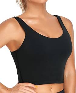 Oalka Sport-BH für Damen, lang, gepolstert, bauchfrei, für Yoga, Workout, Fitness, schwarz, Medium von Oalka