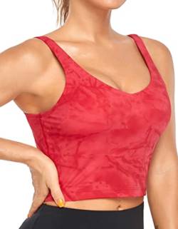 Oalka Sport-BH für Damen, lang, gepolstert, bauchfrei, für Yoga, Workout, Fitness - Rot - X-Large von Oalka