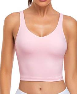Oalka Sports Bra Womens Longline Padded Crop Tank Yoga Bras Workout Fitness Top Pink S von Oalka