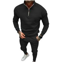 Oanviso 2 Teilig Herren Jogginganzug Zweiteiler Sportanzug Freizeitanzug Outfit Herbst Sweatshirt Pullover Langarm Jacke Oberteile Sweathose mit Tasche Oversized A Schwarz M von Oanviso