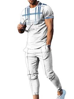 Oanviso 2 Teiliges T-Shirt und Hosen Sets Herren Bedruckter Shirt Freizeithose Sweathose Jogginganzug Oversized Freizeitanzug Mode Outfit für Männer Sommer A 13 M von Oanviso