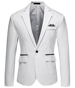 Oanviso Anzugmantel für Herren Langarm 1 Knopf Einfarbig Blazer Freizeit Jacke mit Tasche Slim Fit Eleganter Anzug Coat Klassisch Weiches Männer Sakko für Business Hochzeit Party Büro A Weiß XS von Oanviso