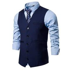 Oanviso Anzugweste für Herren Formale Klassische Business Weste Anzug Westen Herrenweste mit Buttons Waistcoat für Manner Hochzeit Regular Fit Westen mit V-Ausschnitt Einfarbig A Dunkelblau XL von Oanviso