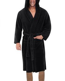 Oanviso Bademantel für Herren Bademäntel mit Kapuze Leichter Pyjamas Bathrobe Atmungsaktiv Bademantel Langarm Morgenmantel mit Taschen Saunamantel Bequem Herbst Kimono Robe A Schwarz 3XL von Oanviso