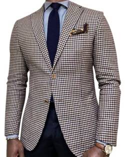 Oanviso Blazer Kariert Herren Slim Fit Anzug Revers Stylish Freizeit Sakkos Karo Mantel aus Twill mit Knöpfen Klassisch Kariert Business Anzugjacken für Männer Herbst Scheckblazer A 20 XL von Oanviso