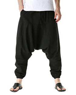 Oanviso Haremshosen für Herren Joggerhose Kordelzug Baggy Pants Mode Einfarbig Hippie Hosen Lose Sporthose Freizeithose mit Taschen Streetwear Strand Ferien Alltagsstil Trousers A Schwarz XL von Oanviso