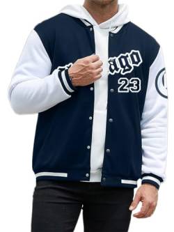 Oanviso Herren Bomberjacke College Oversized 90S Bedruckte Patchwork Racing Sweatjacke Warm Hoddie Baseball Mantel Casual Übergangsjacke Kapuzenpullover Teenager A Marine XL von Oanviso