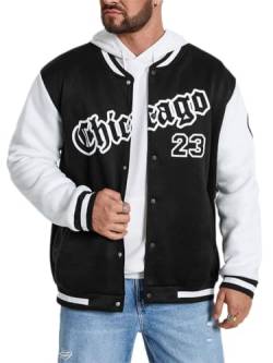 Oanviso Herren Bomberjacke College Oversized 90S Bedruckte Patchwork Racing Sweatjacke Warm Hoddie Baseball Mantel Casual Übergangsjacke Kapuzenpullover Teenager A Schwarz XL von Oanviso