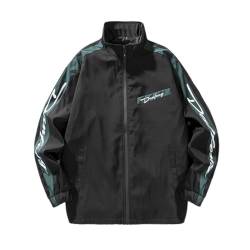 Oanviso Herren Bomberjacke College Oversized Y2K 90S Bedruckte Patchwork Racing Sweatjacke Baseball Mantel Mit Taschen Teenager Casual Übergangsjacke für Frühling A Schwarz XL von Oanviso