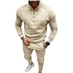 Oanviso Herren Casual Jogginganzug 2 Set Sportanzug Freizeitanzug Zip Plüsch Pullover Warm Sweater Langarm Winter Trainingsanzug Sporthosen Bekleidungsset Große Größe A Aprikose L von Oanviso