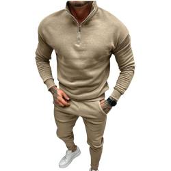 Oanviso Herren Casual Jogginganzug 2 Set Sportanzug Freizeitanzug Zip Plüsch Pullover Warm Sweater Langarm Winter Trainingsanzug Sporthosen Bekleidungsset Große Größe A Khaki L von Oanviso