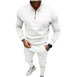 Oanviso Herren Casual Jogginganzug 2 Set Sportanzug Freizeitanzug Zip Plüsch Pullover Warm Sweater Langarm Winter Trainingsanzug Sporthosen Bekleidungsset Große Größe A Weiß L von Oanviso