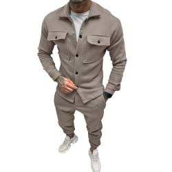 Oanviso Herren Casual Trainingsanzug Jogginganzug Strickjacke mit Revers Mode Oberbekleidung und Hose Sporthosen Vintage Winterjacke Cardigan Männer Coat für Herbst A Khaki XXL von Oanviso