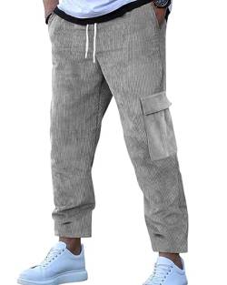 Oanviso Herren Cordhose Mode Elastische Taille Loose Gerade Cord Hosen Freizeithose Lange Hose Klassische Retro Einfarbig Männlich Pants mit Tasche Frühling und Herbst Basic Sporthose A Grau L von Oanviso