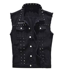 Oanviso Herren Denim Weste Casual Ärmellose Jacke Zerrissene Jeansweste Ausgefranste Cowboy Weste Klassische Vintage Denim Vest mit Taschen Sommer Outdoor Weste Beiläufig Street Weste G Schwarz XS von Oanviso