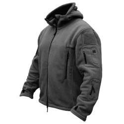 Oanviso Herren Fleecejacke Military Outdoor Jacke mit Kapuze Winddichte Jacke Softshell Outdoor Jacke Winddicht Tactical Funktionsjacke Jagdjacke mit Multi Taschen A Grau 3XL von Oanviso