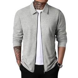 Oanviso Herren Jacke Sweater Pullover Dünne Oberteile Sweatjacke mit Reißverschluss Einfarbig Winterjacke Langarm Männer Cardigan Mantel Oversized für Herbst A Grau L von Oanviso