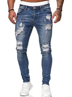 Oanviso Herren Jeans Hose Slim Fit Denim Lange Destroyed Jeanshose für Männer Hip Hop Hose Coole Jungen Mode Stretch Freizeithose Schwarze Cargo Chino Hose Frühling A Blau XL von Oanviso