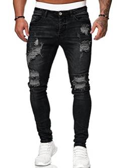 Oanviso Herren Jeans Hose Slim Fit Denim Lange Destroyed Jeanshose für Männer Hip Hop Hose Coole Jungen Mode Stretch Freizeithose Schwarze Cargo Chino Hose Frühling A Schwarz M von Oanviso