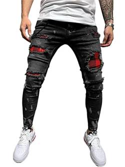 Oanviso Herren Jeans Hose Slim Fit Denim Lange Destroyed Jeanshose für Männer Hip Hop Hose Coole Jungen Mode Stretch Freizeithose Schwarze Cargo Chino Hose Frühling B Schwarz M von Oanviso