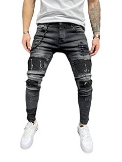 Oanviso Herren Jeans Hose Slim Fit Denim Lange Destroyed Jeanshose für Männer Hip Hop Hose Coole Jungen Mode Stretch Freizeithose Schwarze Cargo Chino Hose Frühling B1 Schwarz 3XL von Oanviso