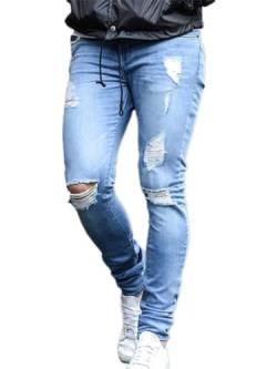 Oanviso Herren Jeans Hose Slim Fit Vintage Denim Lange Destroyed Jeanshose für Männer Hip Hop Hose Coole Jungen Stretch Freizeithose Schwarze Cargo Chino Hose F Hellblau L von Oanviso