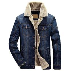 Oanviso Herren Jeansjacke Warme Jacke Wintermantel für Herren Plüschfutter Jeansmantel mit Stehkragen Winterparka Outdoor Freizeitjacke Übergangsjacke Dicker Winter Mantel Retro Denim A Dunkelblau 3XL von Oanviso