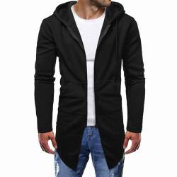 Oanviso Herren Kapuzenjacke Mantel Mittel und Lang Sweatjacke Reißverschluss Hoodie Freizeit Kapuzenpullover Klassischer Einfarbig Jacken Slim Fit Windjacke Herbst Cardigan mit Kapuze A Schwarz XL von Oanviso