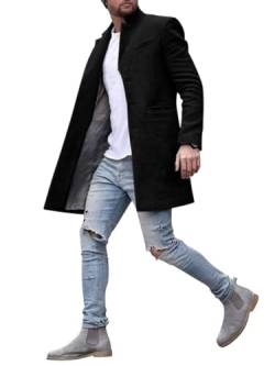 Oanviso Herren Mäntel Langen Ärmeln Umlegekragen Mäntel mit Tasche Männer Warm Einreihiger Mantel Business Freizeit Wintermantel Elegante Einfarbig Dick Mantel Herbst und Winter A Schwarz M von Oanviso