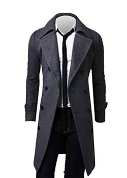 Oanviso Herren Mantel Lässige Mantel mit Revers Zweireihige Slim Fit Business Herrenmantel Lange Ärmel Mittellange Klassisch Windjacke Freizeit Herren Herbst und Winter Warme A Grau M von Oanviso