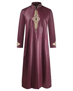 Oanviso Herren Muslimische Kleider Naher Osten Islamische Stehkragen Länge Robe Herrenbekleidung Kaftan Indische Robe Langarm Kurtas Sherwani Ethnische Kleidung Pakistan Dubai Kleidung A Dunkelrot XS von Oanviso