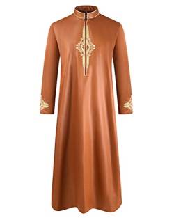 Oanviso Herren Muslimische Kleider Naher Osten Islamische Stehkragen Länge Robe Herrenbekleidung Kaftan Indische Robe Langarm Kurtas Sherwani Ethnische Kleidung Pakistan Dubai Kleidung A Orange XXL von Oanviso