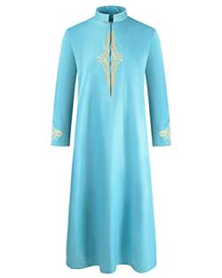 Oanviso Herren Muslimische Kleider Naher Osten Islamische Stehkragen Länge Robe Herrenbekleidung Kaftan Indische Robe Langarm Kurtas Sherwani Ethnische Kleidung Pakistan Dubai Kleidung A Türkis XXL von Oanviso