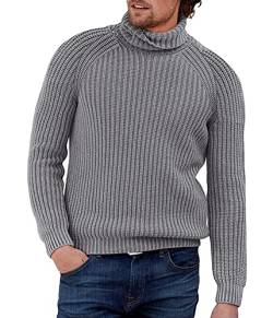 Oanviso Herren Rollkragenpullover Grobstrick Pulli Sweater Einfarbig Bottoming Shirt Klassischer Basic Streifenstrickmuster Pullover Männer Bequem Weich Strick-Pulli Winter Warmer Top A Grau L von Oanviso