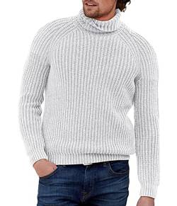 Oanviso Herren Rollkragenpullover Grobstrick Pulli Sweater Einfarbig Bottoming Shirt Klassischer Basic Streifenstrickmuster Pullover Männer Bequem Weich Strick-Pulli Winter Warmer Top A Weiß S von Oanviso