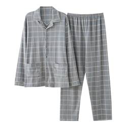 Oanviso Herren Schlafanzug Pyjama Set Zweiteiliger Kariert Hose und Oberteil Langarm mit Knopfleiste Nachtwäsche Weich Bequem Baumwolle Pyjama-Set Männer Schlafanzüge A 01 3XL von Oanviso