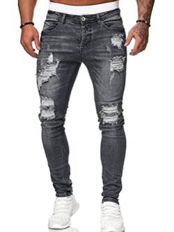 Oanviso Herren Slim Fit Destroyed Jeans Biker Hose Herren Löcher Lang Jeans Denim Hose Vintage Männer Zerrissen Jeanshose Skinny Jeanshosen Bleistifthose Hosen A Grau L von Oanviso